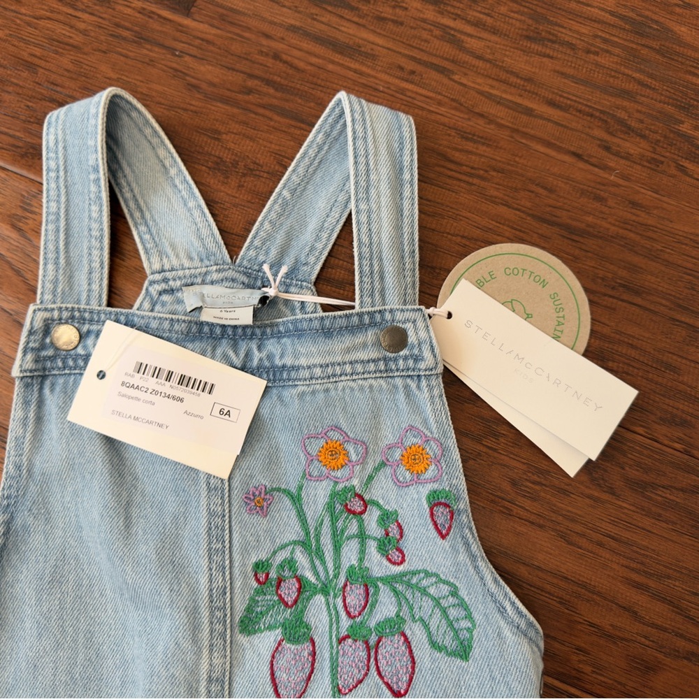 NEW. Floral-embroidered denim dungarees. Size 6 years. - Picture 5 of 10